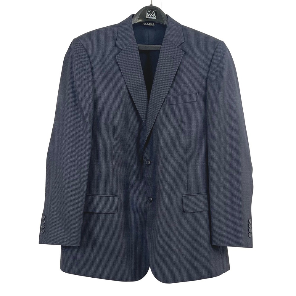 Joseph A Banks WOOL Tailored Fit Navy Blue 2 Button Micro Check Blazer Suit 46L